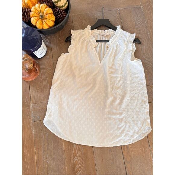 LOFT White Sleeveless Bubble Print Blouse Size Medium - Picture 6 of 8